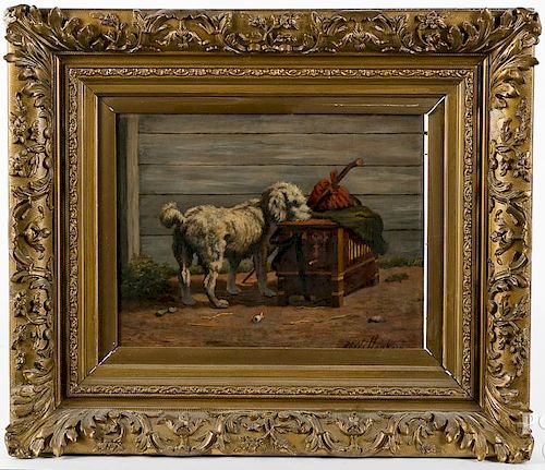 Continental oil on panel of a dog, 19th c., signed H. A. Willenborg, 11'' x 14 1/4''.