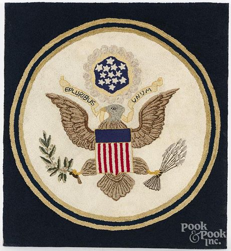 Hooked rug of the American Seal, 43 1/2'' x 40''.