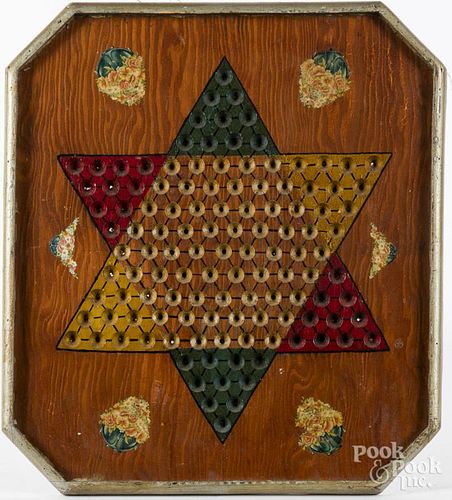 Painted Chinese checkers gameboard, early 20th c., 19 1/2'' x 17 3/4''.