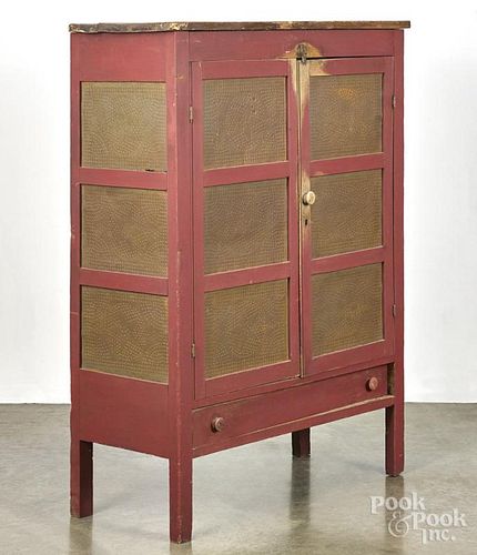 Painted softwood pie safe, 19th c., in later red paint, 53'' h., 37'' w.
