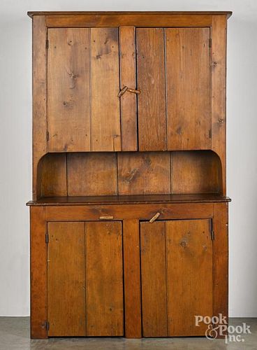 Pine stepback cupboard, 19th c., 80 1/2'' h., 48'' w.