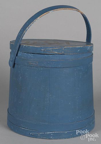 Painted pine firkin, 20th c., in blue paint, 13 3/4'' h,