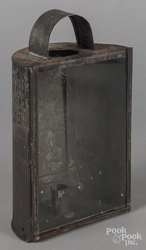 New York tin lantern, 19th c., with punched inscription From A.W. Millers 30 Main St. Roch., 12'' h