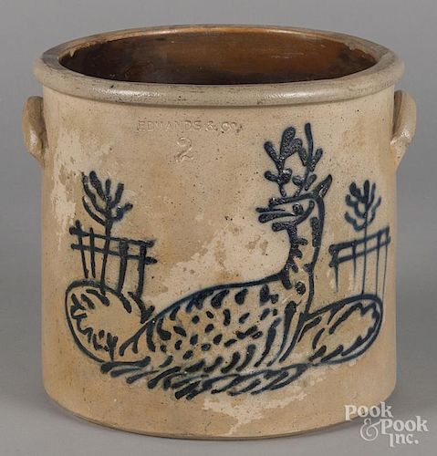Stoneware crock, 19th c., impressed Edmands & Co., with cobalt stag decoration, 9 1/4'' h.