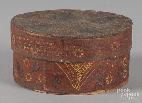 Continental painted bentwood box, 19th c., 3'' h., 6 1/8'' w.