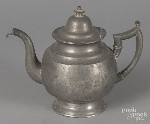 American pewter teapot, 19th c., stamped D.M.H. on interior, 7 1/2'' h.