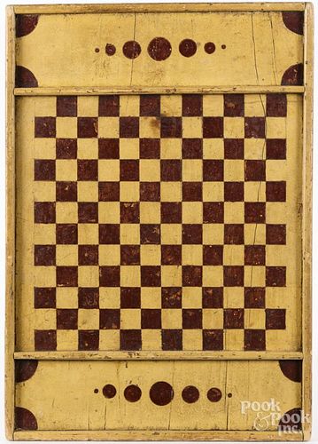 Painted pine double-sided gameboard, late 19th c., 21 1/2'' x 30 3/4''.