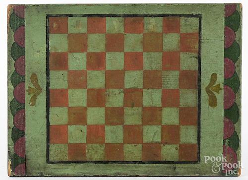 Painted pine gameboard, early 20th c., 11 3/4'' x 16''.