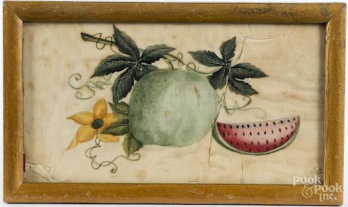 Painted on pith paper of fruit, 19th c., 4'' x 7 1/2''.