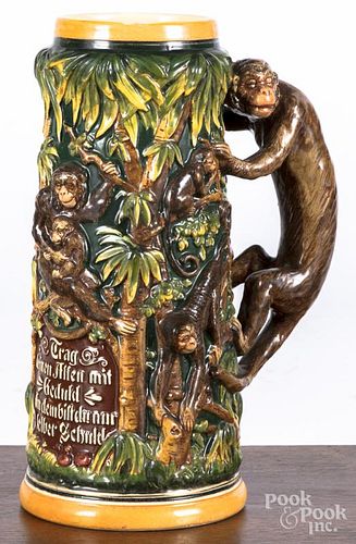 German stein, with monkey handle, 11'' h.