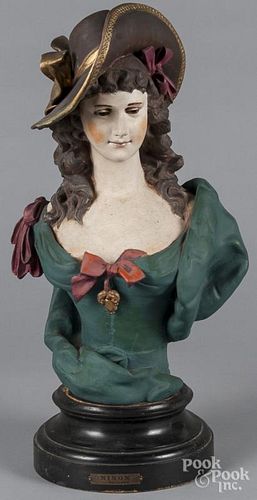 Painted metal bust of a woman, titled Nino, 19 1/2'' h.