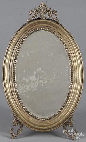 Brass dresser mirror, 18'' h.