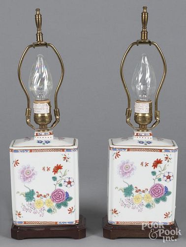 Pair of modern porcelain table lamps, together with four reproduction Sevres plates, 8 1/4'' dia.