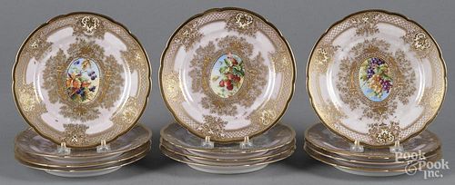 Set of twelve Dresden porcelain fruit plates, 8'' dia.