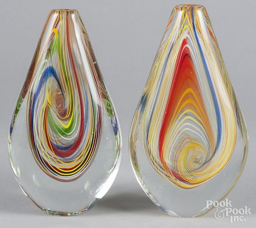 Pair of art glass vases, 12'' h.