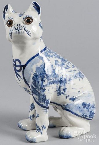 Delft style seated dog, 11 3/4'' h.