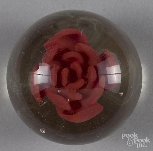 Millville, New Jersey, footed red crimp rose paperweight, 2 7/8'' dia.