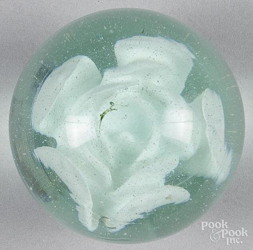 Adolph Macho footed white crimp rose paperweight, 3 1/4'' dia.