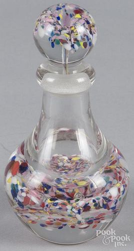 Millville, New Jersey multicolor small spatter bottle, with similar stopper, 6'' h.