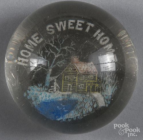 Colored frit Home Sweet Home paperweight, 3 1/4'' dia.