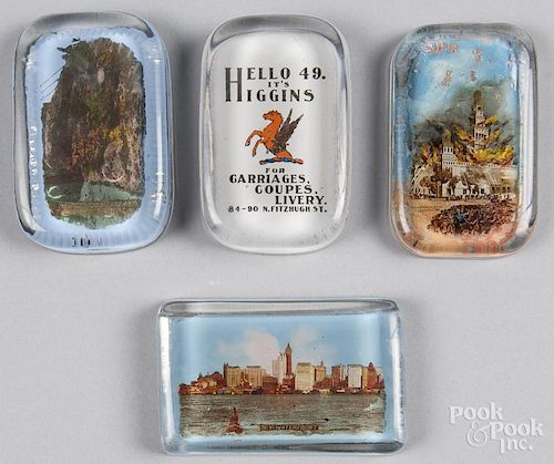 Four color printed rectangular advertising and souvenir paperweights, 4'' x 2 1/2'' dia.