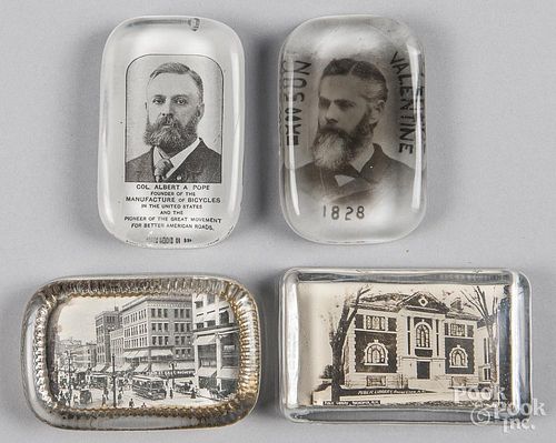 Four rectangular paperweights, to include advertising and souvenir weights, one depicting Colonel Al