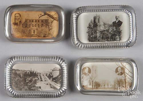 Four rectangular souvenir paperweights, with photographs, including Rochester, NY and Lockport, NY,