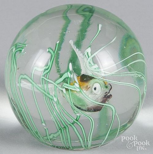 Magnum Murano paperweight, with upright swimming fish, 4 1/4'' dia.