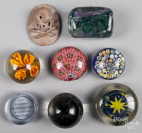Group of ten assorted paperweights, to include Chinese, Murano and various other American novelty an