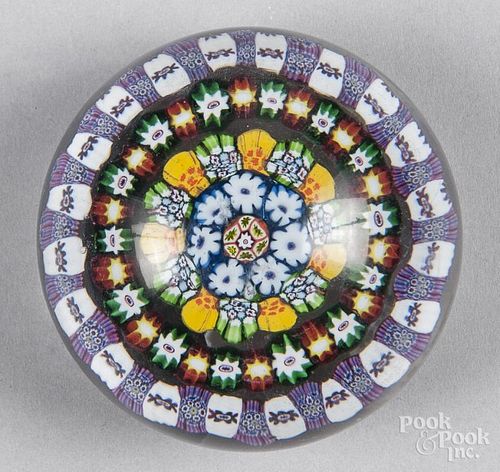 Colorful concentric millefiori paperweight, attributed to Paul Ysart of Scotland, 3 1/8'' dia.