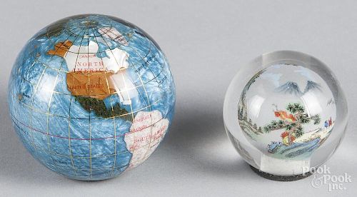 Alexander Kalifano gemstone globe paperweight, in presentation box, 3'' dia., together with a small C