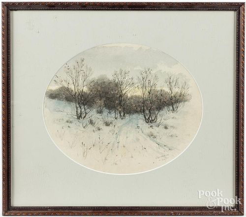 Watercolor winter landscape, signed C. Davidson 1887, 9'' x 11''.