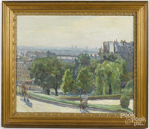French oil on canvas, titled Gardin du Sacre-Couer, early 20th c., 19 1/2'' x 24''.