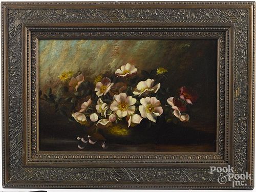 Oil on canvas floral still life, early 20th c., 12'' x 19''.