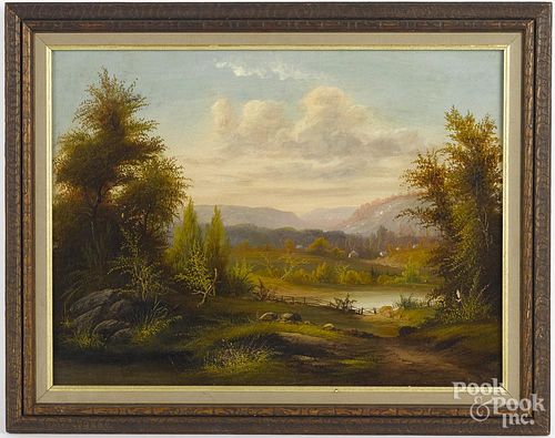 Hudson River oil on canvas landscape, 19th c., 18''x 24''.