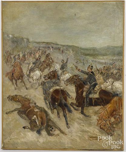 Gean Smith (American 1851-1928), oil on canvas cavalry charge, signed lower right and dated 1914,