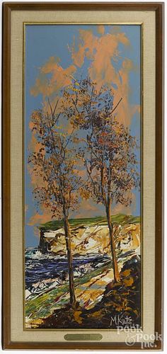 Morris Katz (American 1931-2010), oil on board landscape, signed lower right, 36'' x 14''.