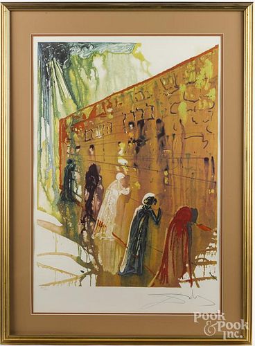 Salvador Dali signed lithograph of the wailing wall, 30'' x 21 3/4''.
