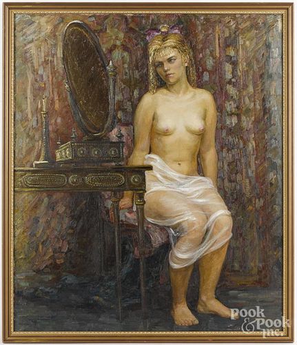 Oil on canvas double - sided female nude, early 20th c., 39 1/4'' x 33 1/4''.