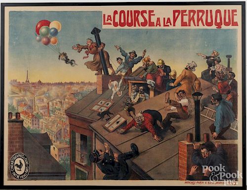 French movie poster, La Course a la Perruque, ca. 1908, Affiches Faria, 46'' x 61''.