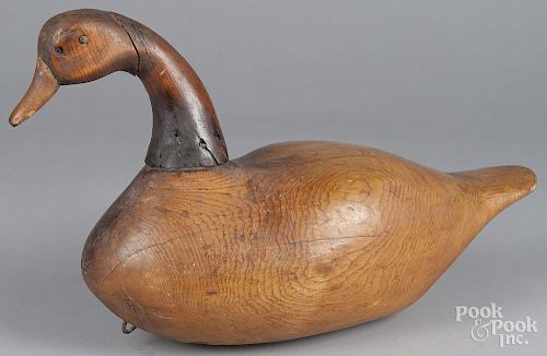 Early carved goose decoy, 19th c., with carved initials WUW, 20'' l.