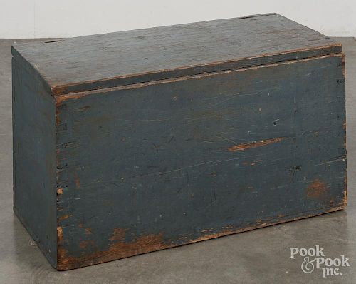 Pennsylvania painted blanket box, 19th c., retaining an old blue surface, 16'' h., 29'' w.