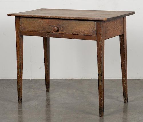 Pennsylvania painted pine work table, 19th c., retaining an old grained surface, with a single drawe