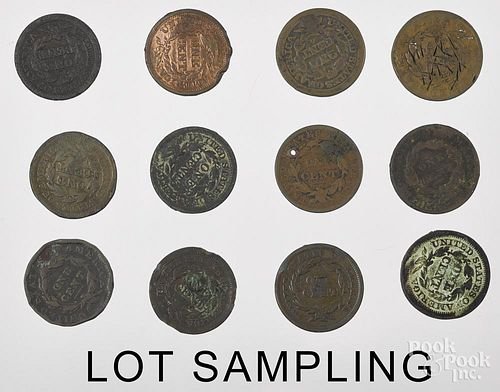 Seventeen US large cents, with dates from 1820-1853.