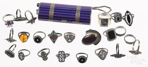Collection of twenty - three sterling silver rings with assorted stones, ring sizes, 5.5 - 10.5, tog