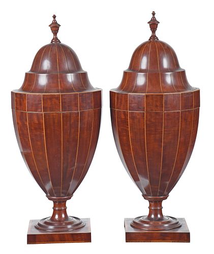 Fine Pair Federal Large Scale Inlaid Mahogany Knife Urns