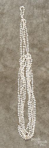 Five strand freshwater pearl necklace with 14K yellow gold hardware, marked H, 22'' - 38'' l.