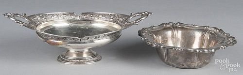 Sterling silver bowl, 9.7 ozt., together with an 800 silver Neoclassical style bowl, 14 ozt.