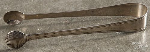 Pair of Philadelphia or Trenton bright cut sugar tongs, ca. 1800, bearing the touch of Abner Reeder,