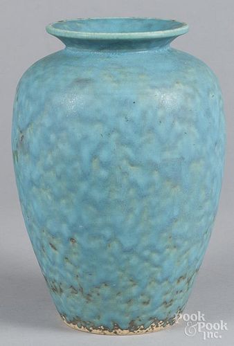 Art pottery vase, 20th c., with a mottled blue glaze, 12 1/2'' h.